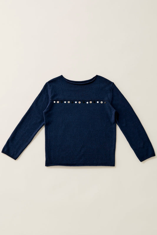 Random button relax knit pullover / fog navy