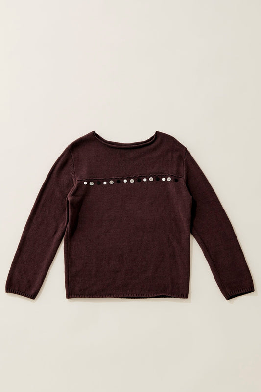 Random button relax knit pullover / cassis brown