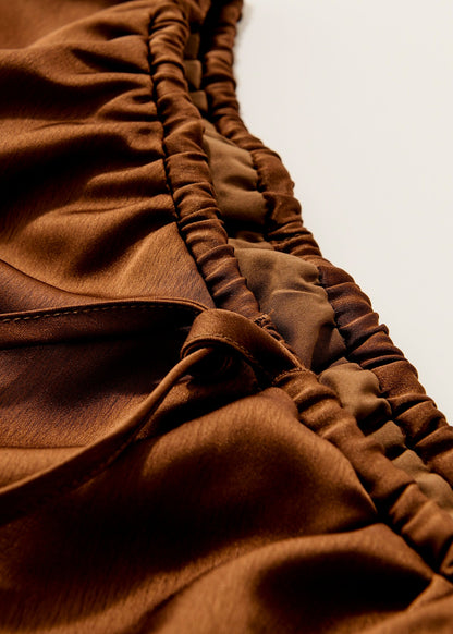 BlackLace hem satin skirt / almond