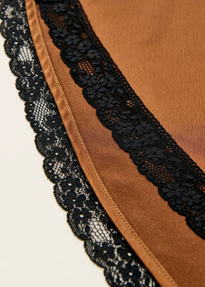 BlackLace hem satin skirt / almond