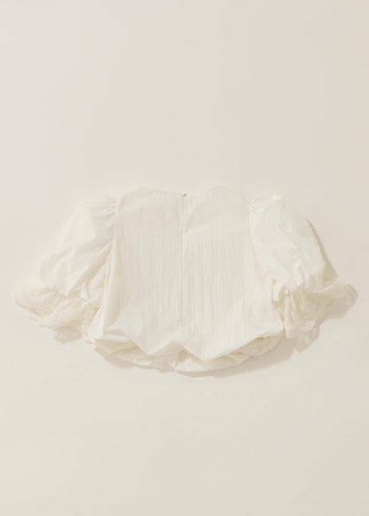 Lace puff balloon blouse / white