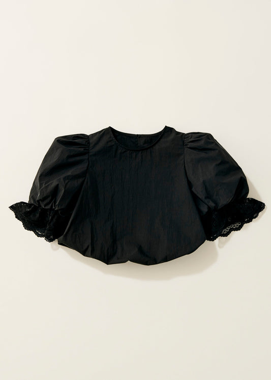 Lace puff balloon blouse / black