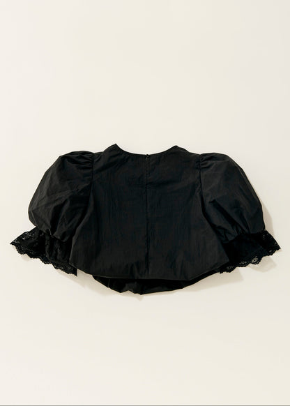 Lace puff balloon blouse / black