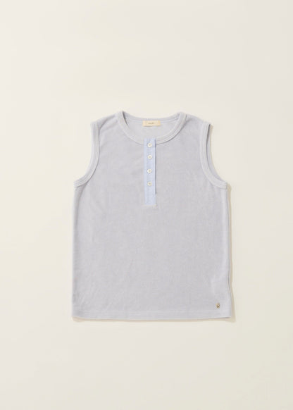 Henley neck pile tank top / blue guimauve