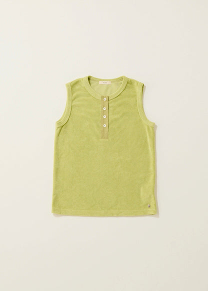 Henley neck pile tank top / Lime pie
