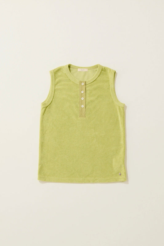 Henley neck pile tank top / Lime pie