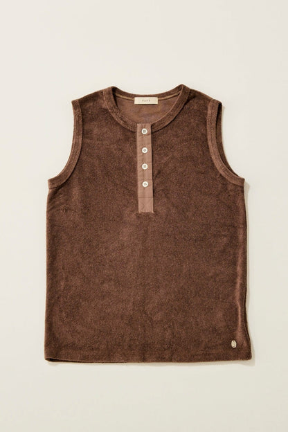 Henley neck pile tank top / brown sugar