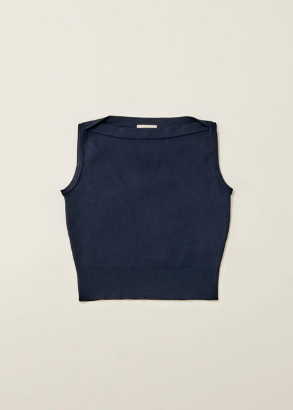 Overlap shoulder knit top / navy