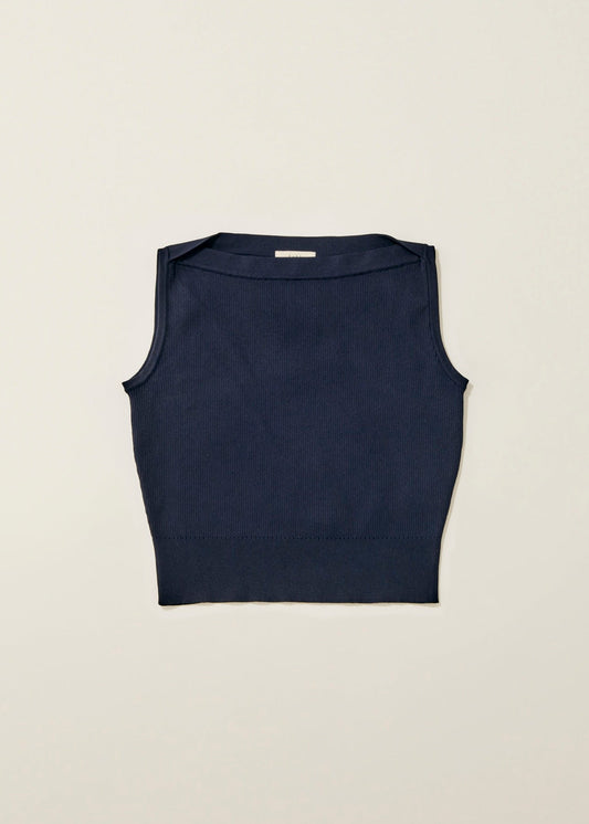 Overlap shoulder knit top / navy