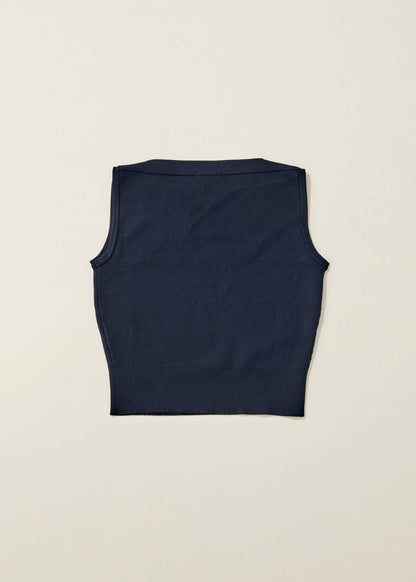 Overlap shoulder knit top / navy