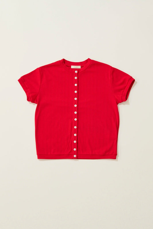 eyelet cut button Tshirt / salvia