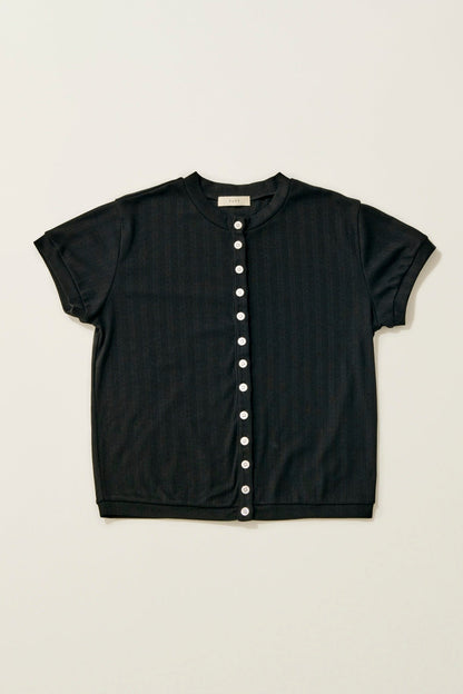 eyelet cut button Tshirt / black