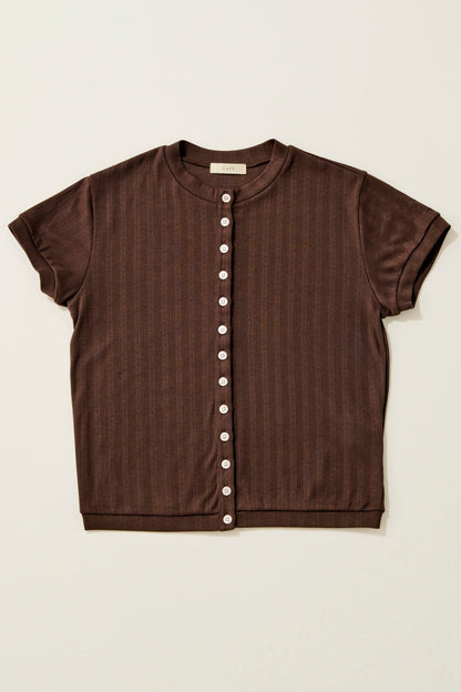 eyelet cut button Tshirt / chestnut