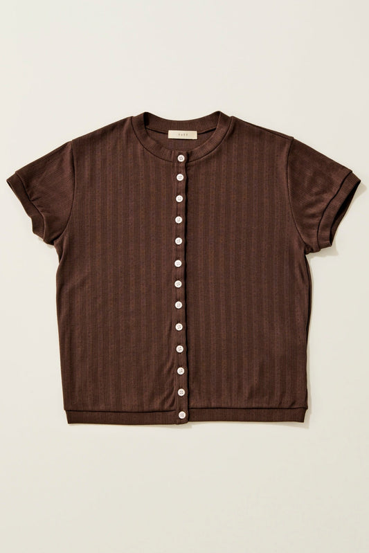 eyelet cut button Tshirt / chestnut