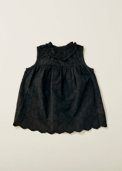 Cotton lace gather tunic / black