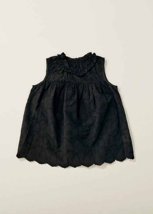 Cotton lace gather tunic / black