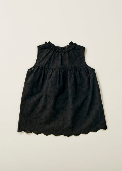 Cotton lace gather tunic / black