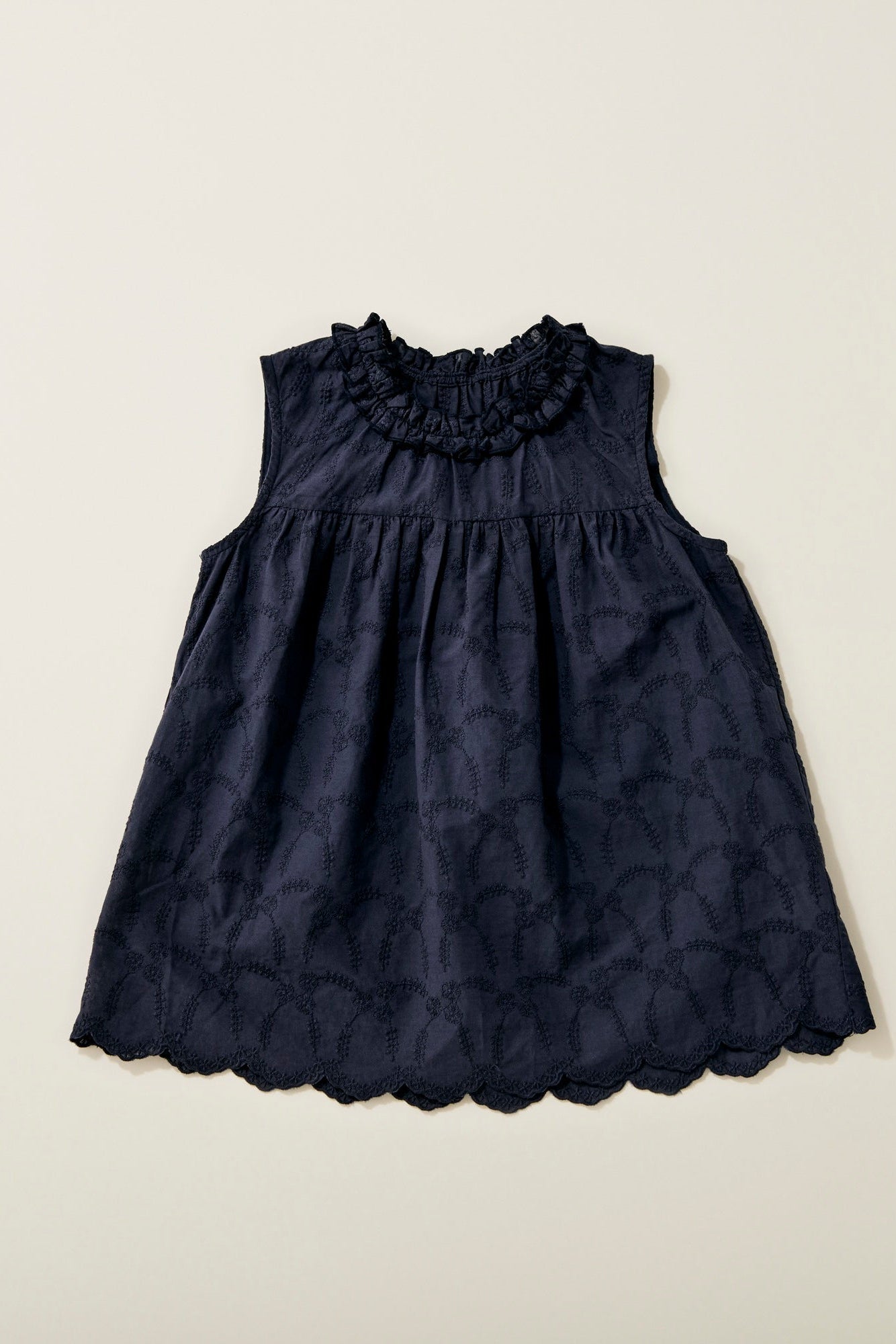Cotton lace gather tunic / navy