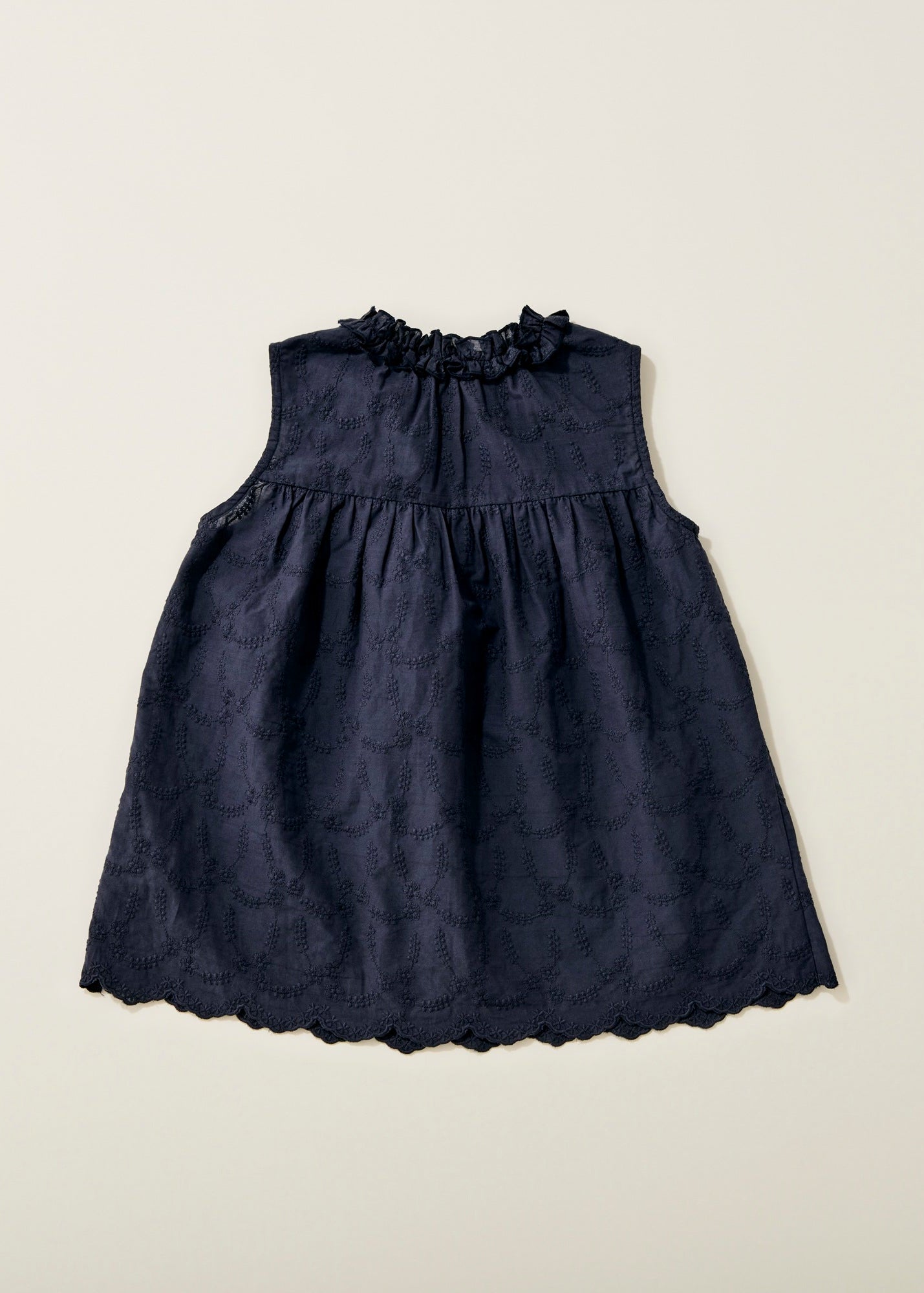 Cotton lace gather tunic / navy