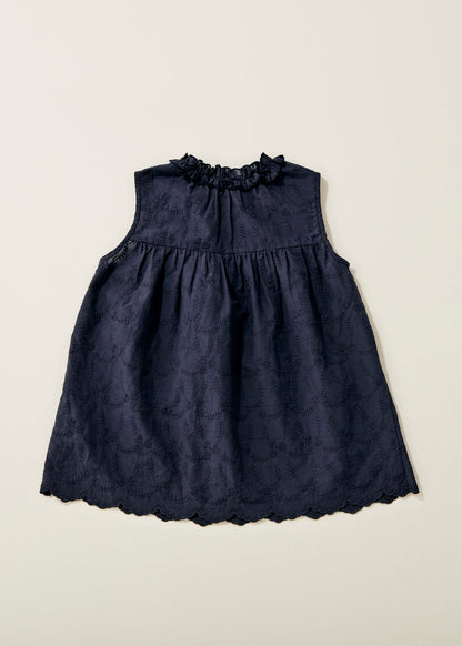 Cotton lace gather tunic / navy