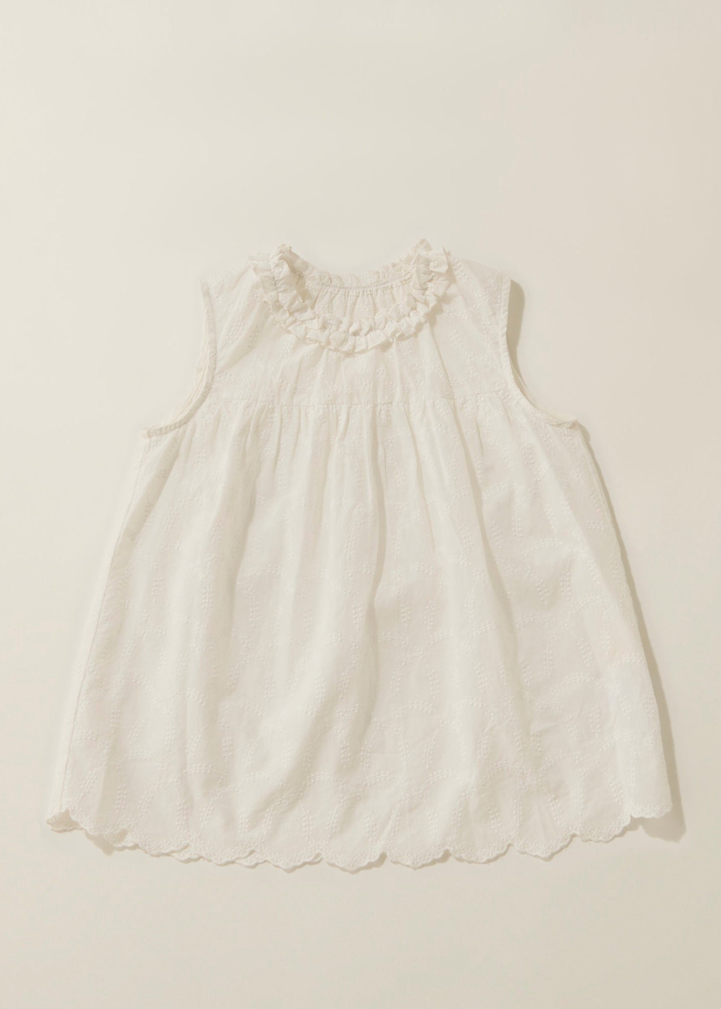 Cotton lace gather tunic / white