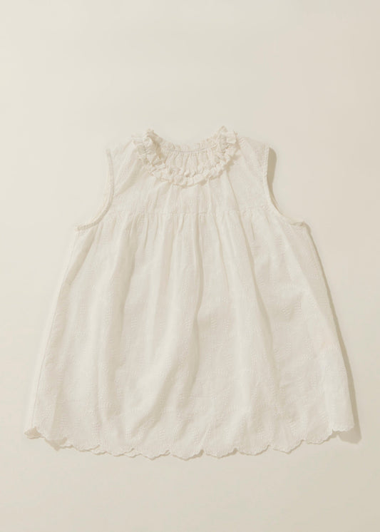 Cotton lace gather tunic / white