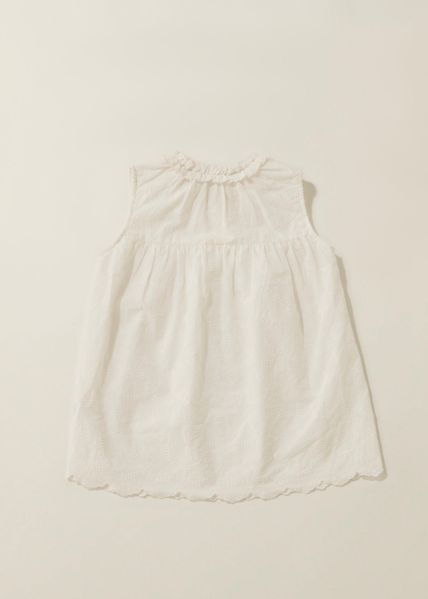 Cotton lace gather tunic / white