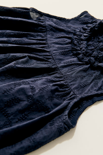 Cotton lace gather tunic / black
