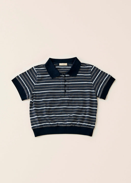 Multi border short polo/ navy