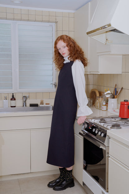 Tweed long dress / navy