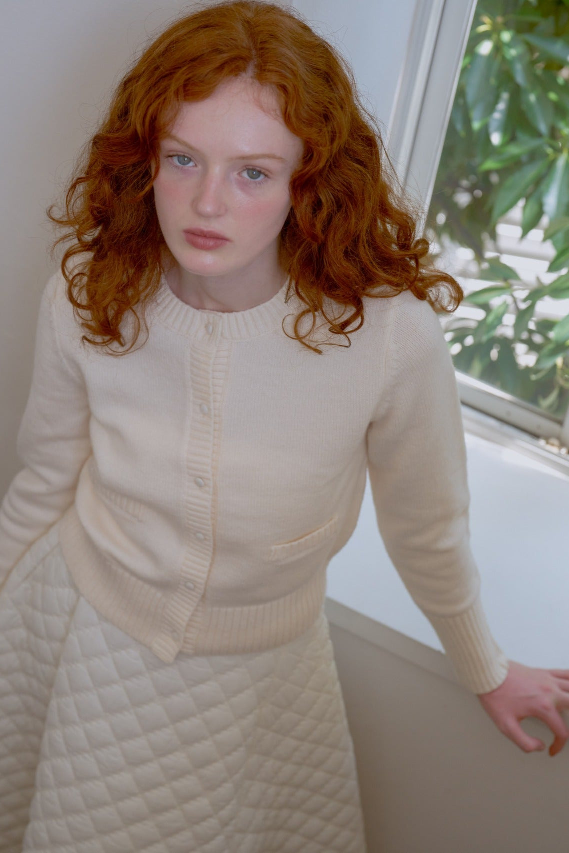 knit pocket cardigan / milk