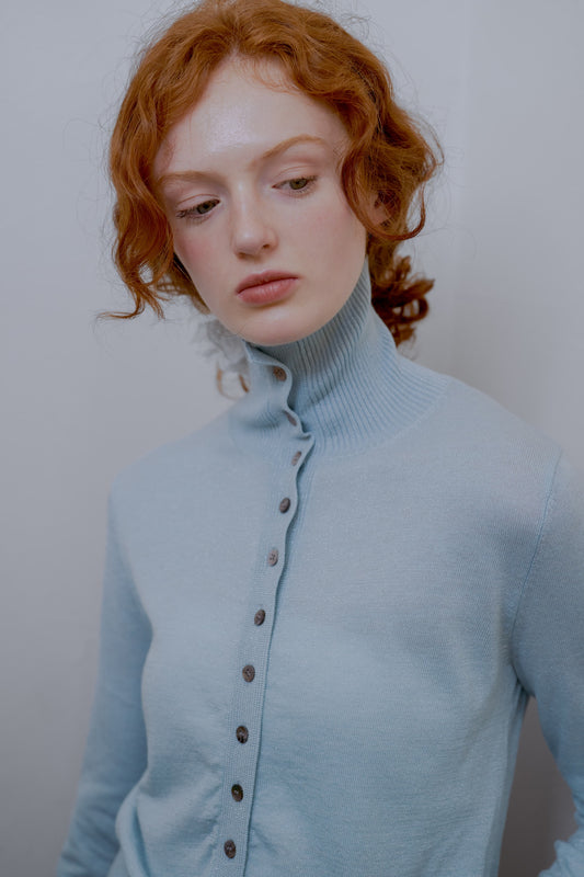 2way high neck cardigan / sour blue