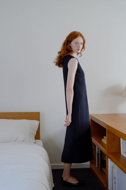 Tweed long dress / navy