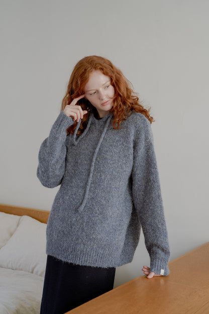 Fluffy Knit Hoodie / hazy blue