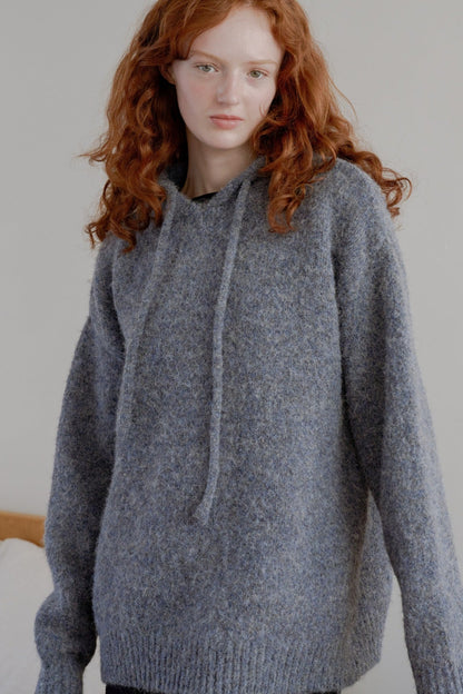 Fluffy Knit Hoodie / hazy blue