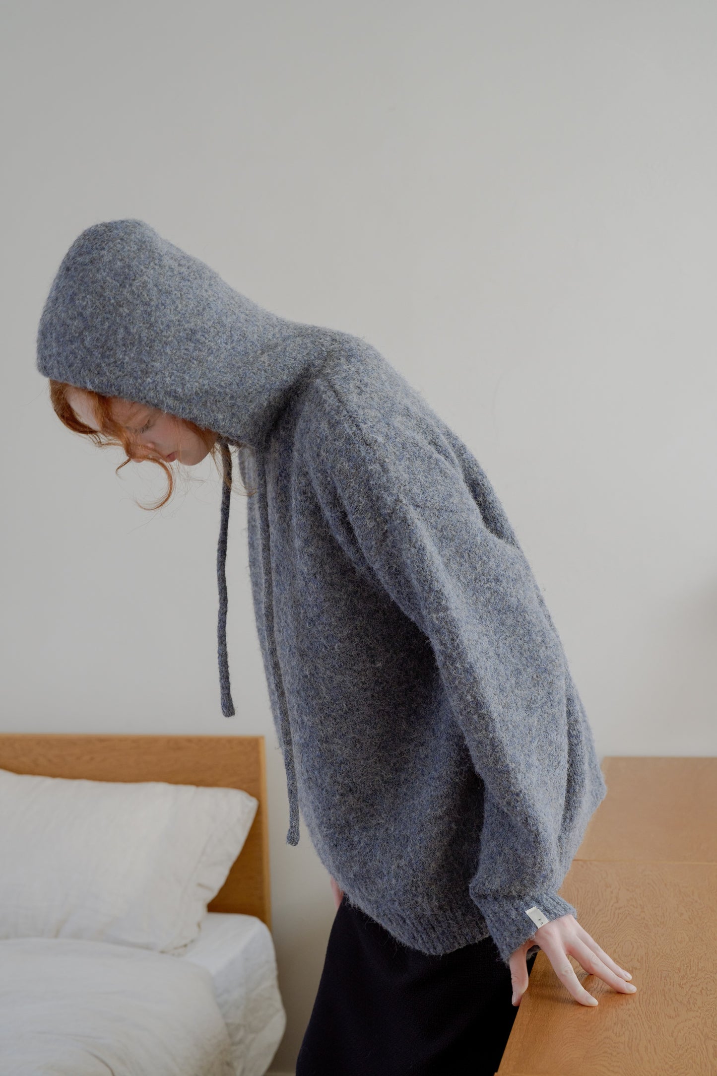 Fluffy Knit Hoodie / hazy blue