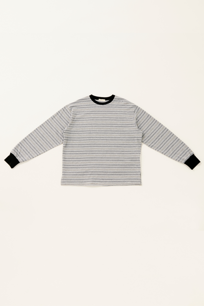Multi border long T-shirt / gray