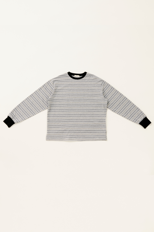 Multi border long T-shirt / gray