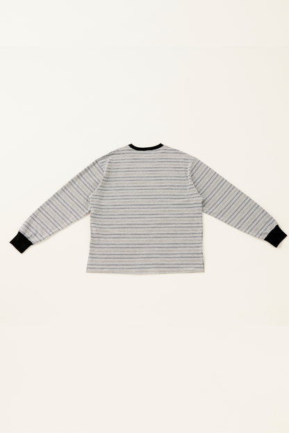 Multi border long T-shirt / gray