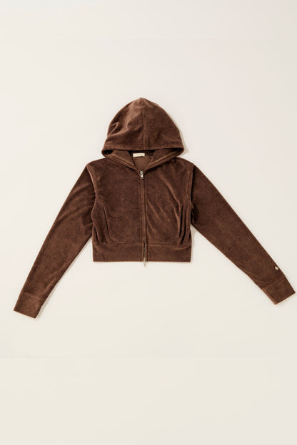 Double open pile hoodie / brown sugar