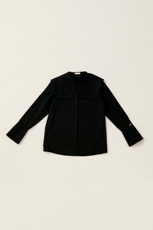 Box collar double button blouse / black