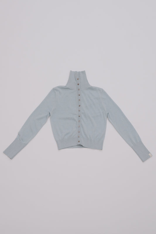 2way high neck cardigan / sour blue