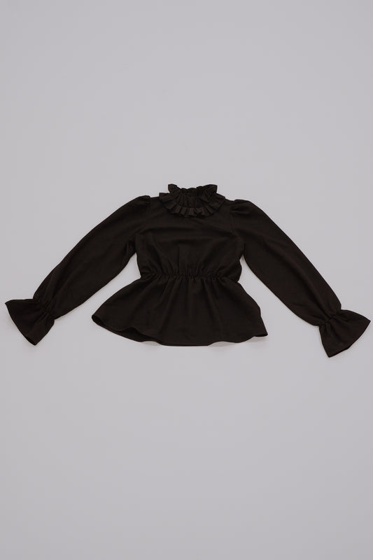 Volume frill collar blouse / black