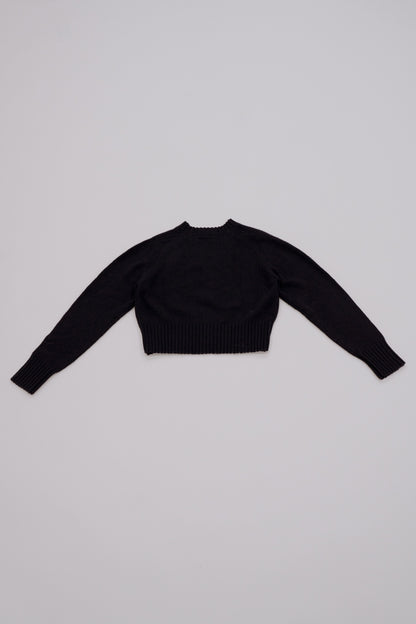 Leather Patch Knit Pullove / navy
