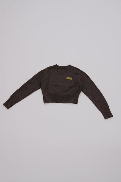 Leather Patch Knit Pullove / gray