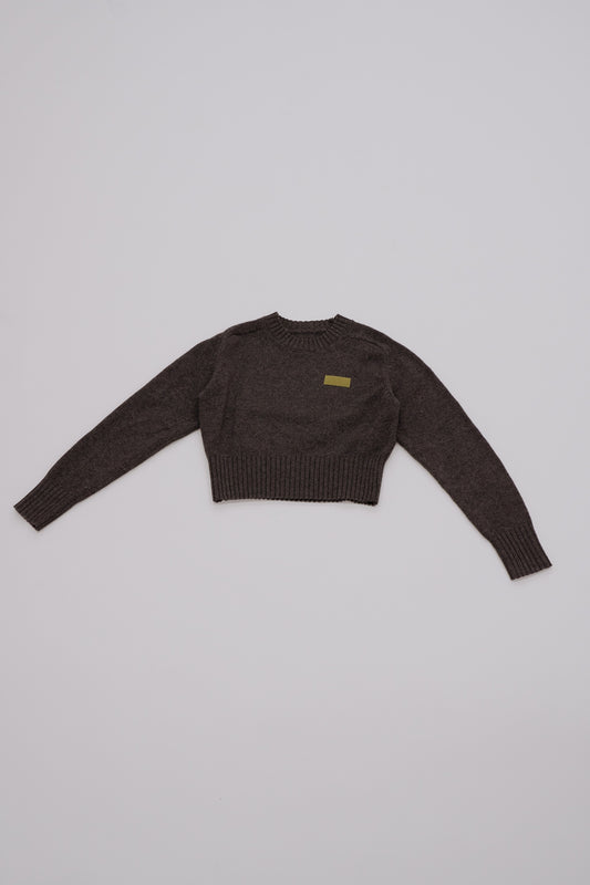 Leather Patch Knit Pullove / gray