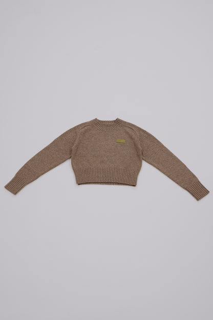 Leather Patch Knit Pullove / brown