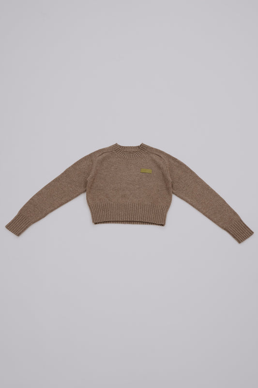 Leather Patch Knit Pullove / brown