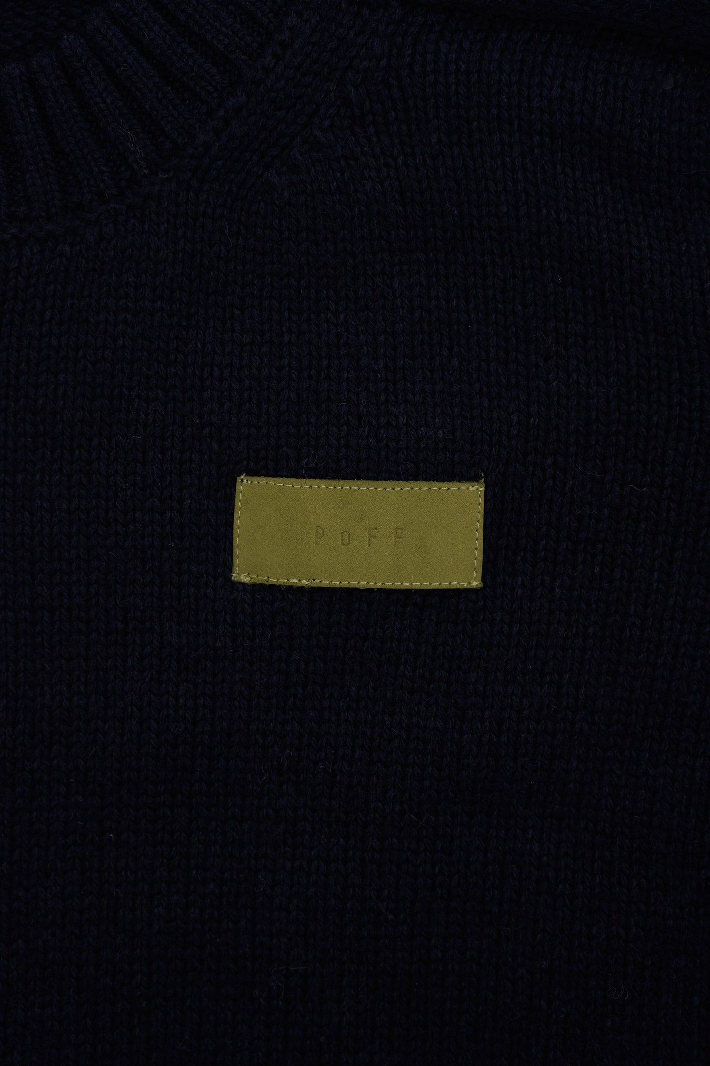 Leather Patch Knit Pullove / navy