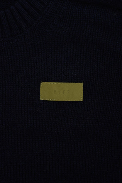 Leather Patch Knit Pullove / navy